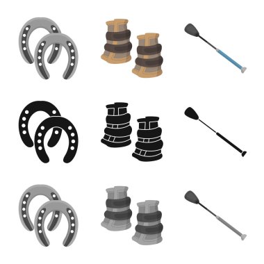 Ekipman ve binicilik simgesi yalıtılmış nesne. Web için ekipman ve rekabet hisse senedi simgesi kümesi.