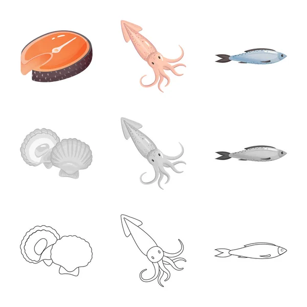 Векторный дизайн свежего логотипа и ресторана. Коллекция свежих и морских векторных иллюстраций . — стоковый вектор