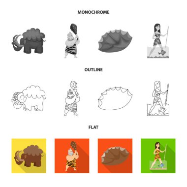 Evrim ve tarih öncesi logo yalıtılmış nesne. Evrim ve geliştirme hisse senedi vektör çizim seti.