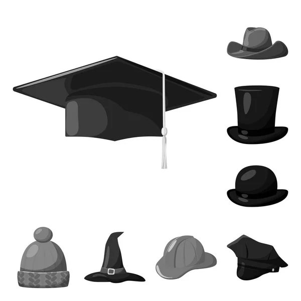 A kalap és a bukósisak szimbólumának izolált tárgya. A kalap és a szakma részvényszimbólumának gyűjteménye. — Stock Vector