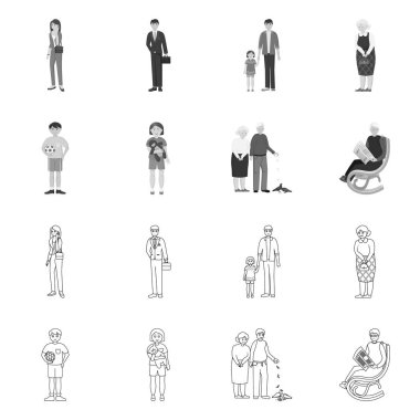 Vektör Illustration karakter ve avatar işareti. Karakter ve portre hisse senedi vektör çizim seti.