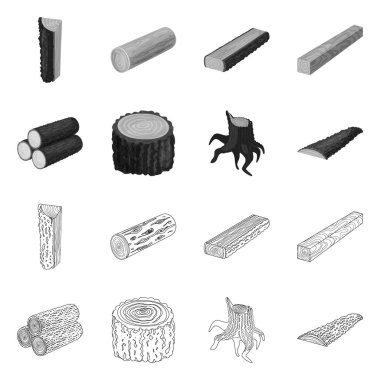 Ağaç ve ham logo yalıtılmış nesne. Ağaç ve inşaat hisse senedi vektör çizim topluluğu.