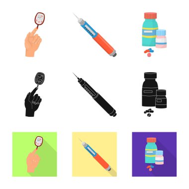 Diyet ve tedavi simge vektör tasarımı. Hisse senedi için diyet ve tıp vektör simge kümesi.