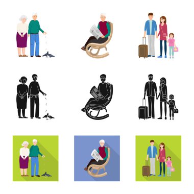 Vektör Illustration karakter ve avatar işareti. Web için karakter ve portre hisse senedi simgesi kümesi.