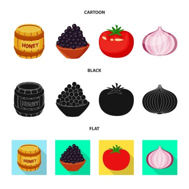 Tat ve ürün logo vektör tasarımı. Tat ve hisse senedi için pişirme vektör ikon koleksiyonu.