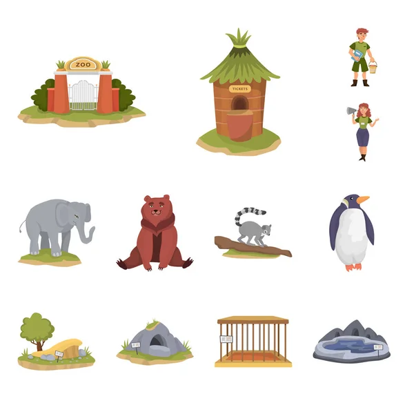 Vector ontwerp van zoo en park symbool. Set dierentuin en dierlijke aandelensymbool voor web. — Stockvector