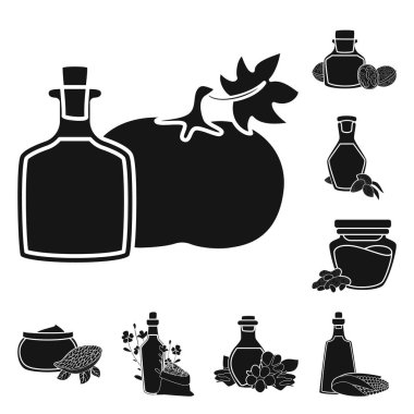 Petrol ve tarım sembolü izole nesne. Stok için yağ ve cam vektör simgesi koleksiyonu.