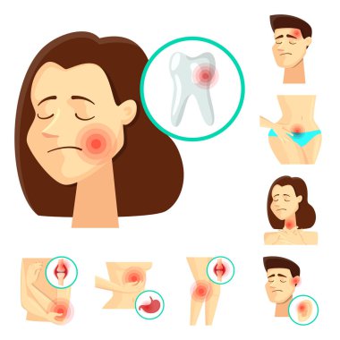 Ağrı ve hastalık simge vektör Illustration. Ağrı ve yaralanma hisse senedi vektör çizim topluluğu.