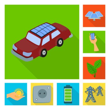 Güneş ve panel işareti vektör tasarımı. Güneş ve yeşil stok vektör illüstrasyon koleksiyonu.