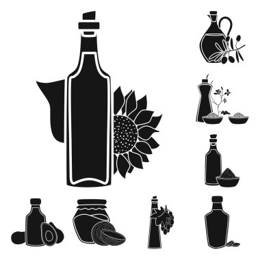 Petrol ve tarım işareti vektör illüstrasyon. Stok için yağ ve cam vektör simgesi koleksiyonu.