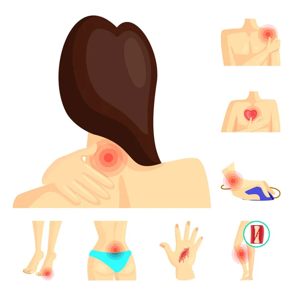 Illustrazione vettoriale del dolore e dell'icona della malattia. Raccolta di dolore e lesioni stock illustrazione vettoriale . — Vettoriale Stock
