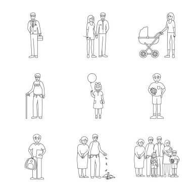 Mutlu ve karakter simgesivektör illüstrasyon. Web için mutlu ve portre stok sembolü koleksiyonu.