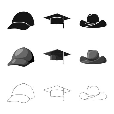 Giyim ve kap logosu yalıtılmış nesne. Giyim ve bere hisse senedi simgesi için web topluluğu.