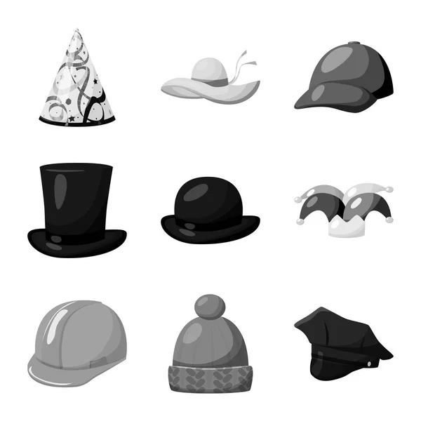 Ilustração vetorial de chapéu e sinal de capacete. Coleção de chapéu e profissão ilustração vetor de estoque . — Vetor de Stock