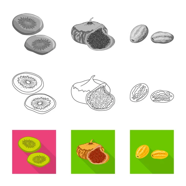 Ilustração vetorial de alimentos e sinal cru. Conjunto de ícone de vetor de comida e natureza para estoque . — Vetor de Stock