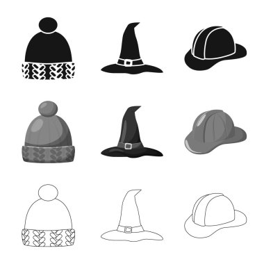 Giyim ve kap simge vektör tasarımı. Giyim ve hisse senedi için bere vektör simge kümesi.