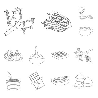 Kakao ve fasulye işareti vektör tasarımı. Stok için kakao ve tatlılık vektör simgesi koleksiyonu.