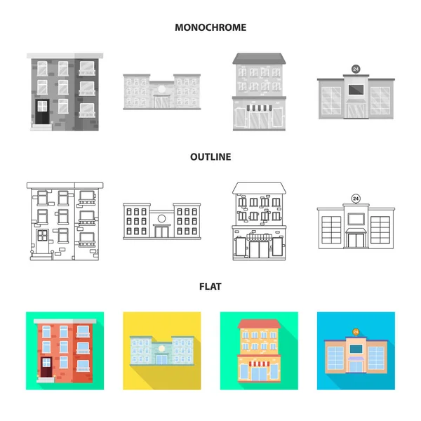 Isoliertes Objekt der kommunalen und zentralen Ikone. Satz kommunaler und Immobilienaktienzeichen für das Web. — Stockvektor