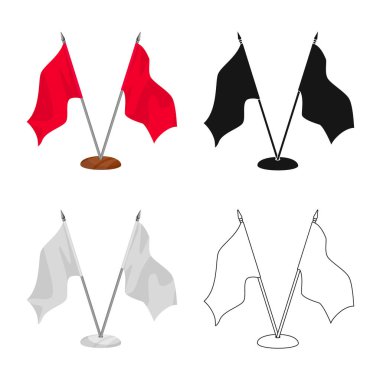 Bayrak ve ip simgesinin yalıtılmış nesnesi. Bayrak ve manzara stok vektör illüstrasyon seti.