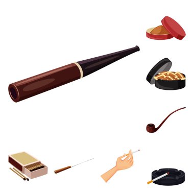 Sigara ve tütün işareti vektör tasarımı. Sigara ve nikotin stok vektör illüstrasyon seti.