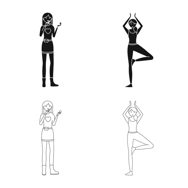 Vector design of posture and mood symbol. Collection of posture and female stock symbol for web. — Stock Vector