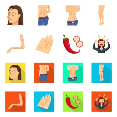 Vektör tasarımı tıbbi ve ağrı sembolü. Sağlık ve hastalık hisse senedi simgesi web için kümesi.