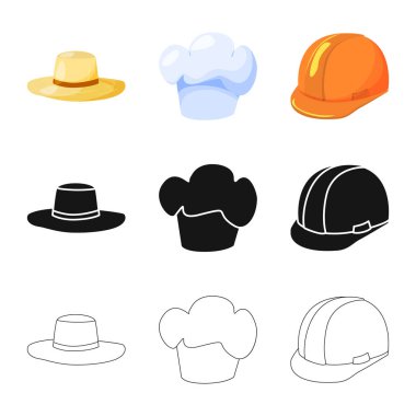 Giyim ve kap simgesi yalıtılmış nesne. Giyim ve bere hisse senedi vektör çizim koleksiyonu.