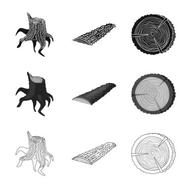 Ağaç ve ham simge vektör çizimi. Ağaç ve inşaat hisse senedi vektör çizim topluluğu.