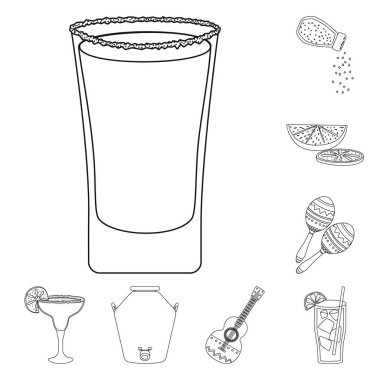 Meksika vektör tasarımı ve tekila işareti. Meksika ve fiesta stok vektör illüstrasyon seti.