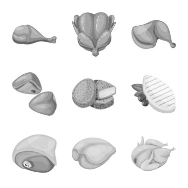 Mutfağı ve kuş simgesi yalıtılmış nesne. Mutfağı ve kümes hayvanları hisse senedi vektör çizim seti.