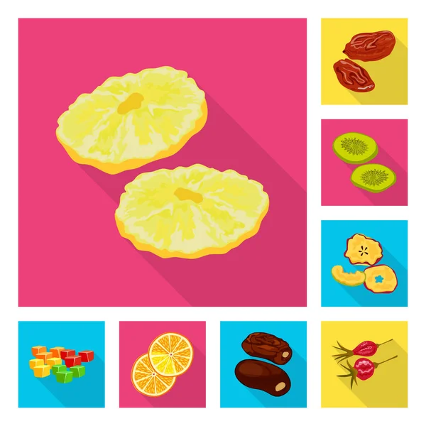 Objeto isolado de fruta e ícone seco. Conjunto de ícone de vetor de frutas e alimentos para estoque . — Vetor de Stock