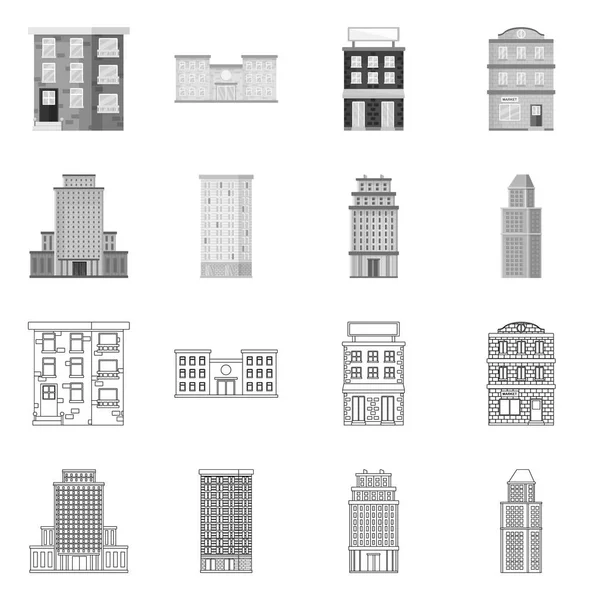 Design vettoriale del simbolo municipale e centrale. Serie di illustrazione vettoriale comunale e immobiliare . — Vettoriale Stock