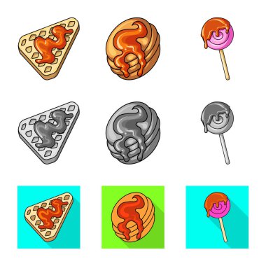 Şekerleme ve mutfak simgesi yalıtılmış nesne. Şekerlemeler ve web için ürün hisse senedi simgesi.