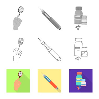 Diyet ve tedavi işareti vektör tasarımı. Web için diyet ve ilaç hisse senedi simgesi kümesi.