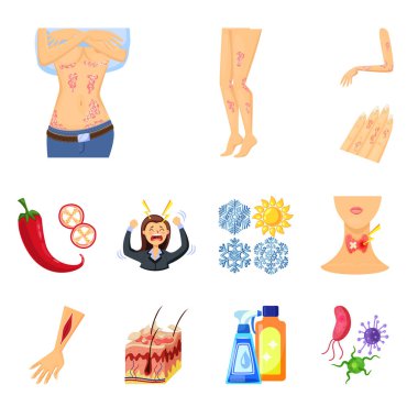 Ağrı ve dermatoloji simgesi vektör illüstrasyon. Web için ağrı ve sağlık stok sembolü koleksiyonu.