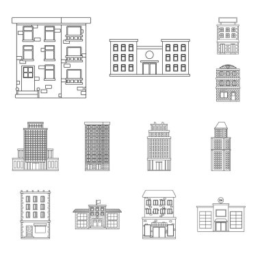 Mimari ve dış simge vektör tasarımı. Stok lar için mimari ve şehir vektör simgesinin toplanması.