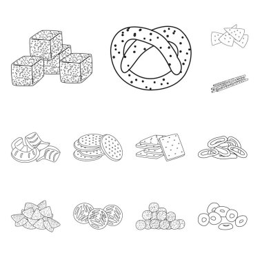 Ürün ve menü sembolüvektör illüstrasyon. Stok için ürün ve lezzet vektör simgesi kümesi.