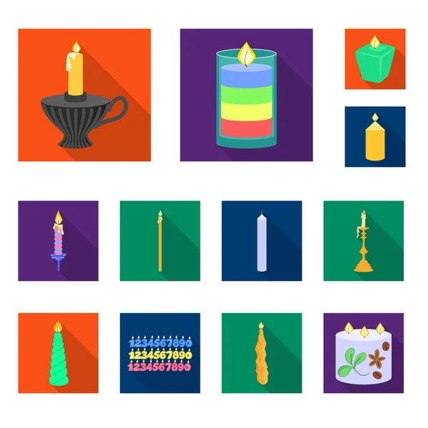Diseño vectorial de la luz de las velas y el icono de decoración. Colección de velas e ilustración de vector de stock de llama . — Archivo Imágenes Vectoriales