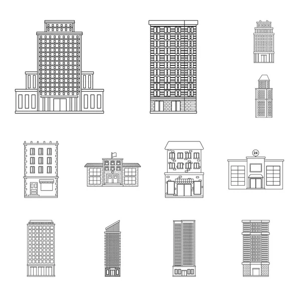 Illustrazione vettoriale di architettura e logo esterno. Set di architettura e icona vettoriale della città per magazzino . — Vettoriale Stock