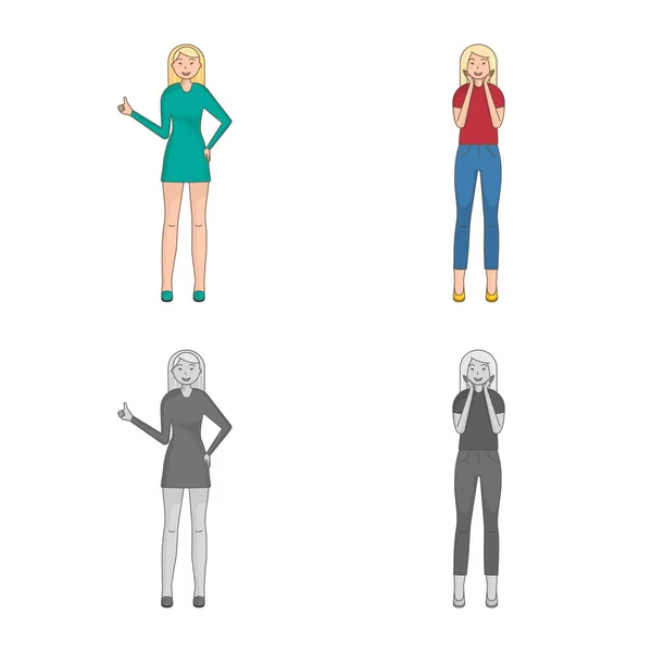 Vector illustration of posture and mood symbol. Set of posture and female stock vector illustration. — Stock Vector