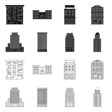 Belediye vektör tasarımı ve Merkez kutsal kişilerin resmi. Emlak hisse senedi vektör çizim ve Belediye kümesi.