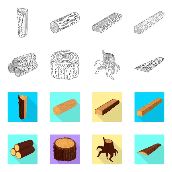 Vektorillustration von Baum und Rohsymbol. Sammlung von Baum- und Baustoffsymbolen für das Web. — Stockvektor