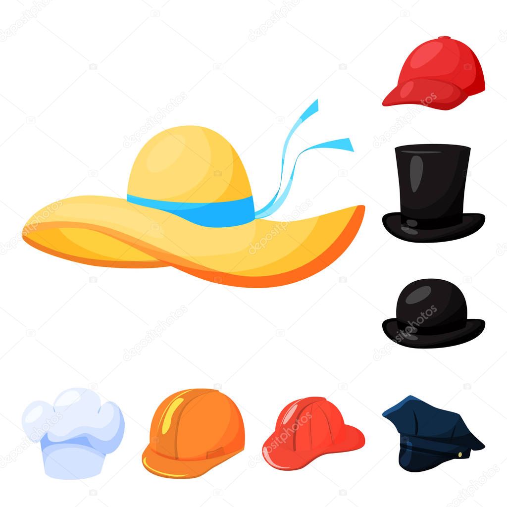 Isolated object of headgear and napper logo. Set of headgear and helmet vector icon for stock.