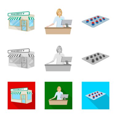 Perakende ve sağlık simge vektör tasarımı. Hisse senedi için perakende ve sağlık vektör simge kümesi.