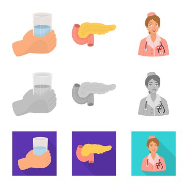 Diyet ve tedavi logo vektör tasarımı. Hisse senedi için diyet ve tıp vektör simge kümesi.