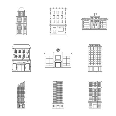 Mimari ve dış simgeya yalıtılmış nesne. Mimarlık ve şehir stok vektör illüstrasyon koleksiyonu.