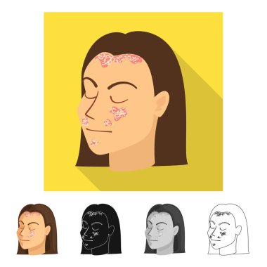 Sedef hastalığı ve cilt sembolü vektör illüstrasyon. Sedef hastalığı ve alerji stok vektör illüstrasyon toplama.