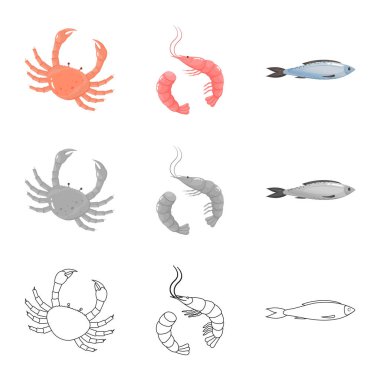 Taze ve restoran sembol yalıtılmış nesne. Taze ve deniz hisse senedi vektör çizim seti.