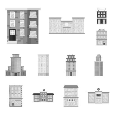 İnşaat ve şehir simgesi izole nesne. Stok için inşaat ve merkez vektör simgesinin toplanması.