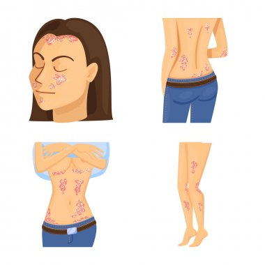 Ağrı ve dermatoloji simgesi izole nesne. Web için ağrı ve sağlık stok sembolü seti.